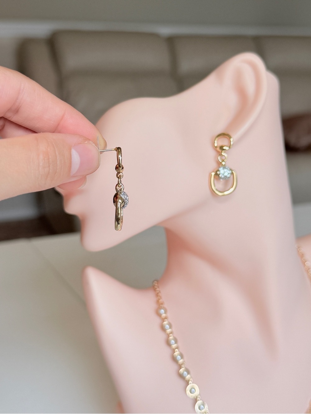 Delicate Gold Drop Earrings with Cubic Zirconia - Picture 6 of 13